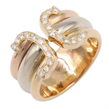 CARTIER 2C Ring Diamond 18KYG 18KPG 18KWG Three gold used US size 5.75 women #50
