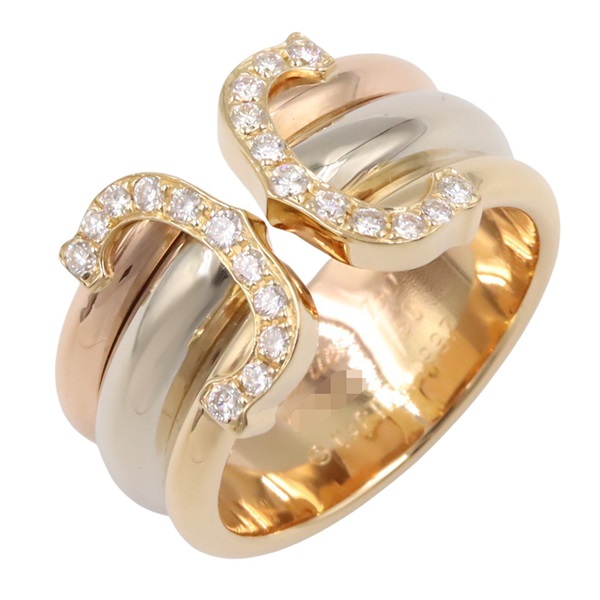 CARTIER 2C Ring Diamond 18KYG 18KPG 18KWG Three gold used US size 5.75 women #50