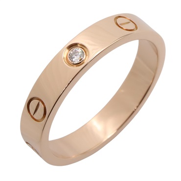 CARTIER Mini Love Ring 1P Diamond 18KPG Rose Gold Used women US size 7.25 #55