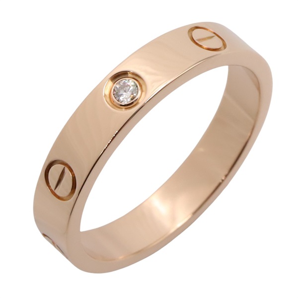 CARTIER Mini Love Ring 1P Diamond 18KPG Rose Gold Used women US size 7.25 #55