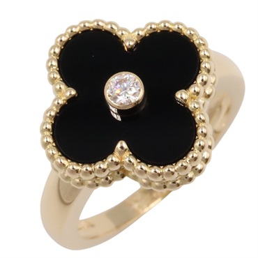 Van Cleef & Arpels Vintage Alhambra Ring Onyx Diamond 18KYG Used US size 5.5