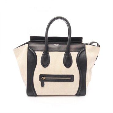 CELINE Luggage mini shopper Handbag 165213 canvas leather Beige Black Used Women