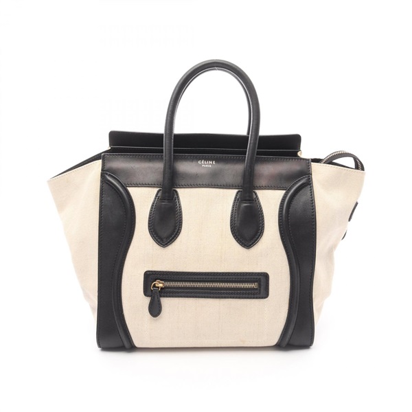 CELINE Luggage mini shopper Handbag 165213 canvas leather Beige Black Used Women