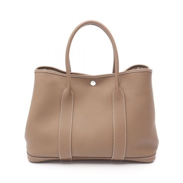 HERMES Garden party PM Tote Bag Negonda leather Brown Etoupe Grey Used A SHW