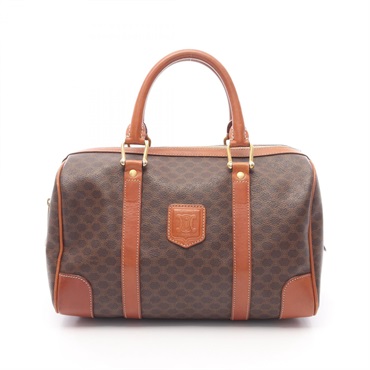 CELINE Travel Handbag Canvas Leather Brown Used Women