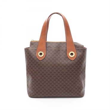 CELINE Macadam Circle Logo Tote Bag PVC coated canvas leather Brown Used Women