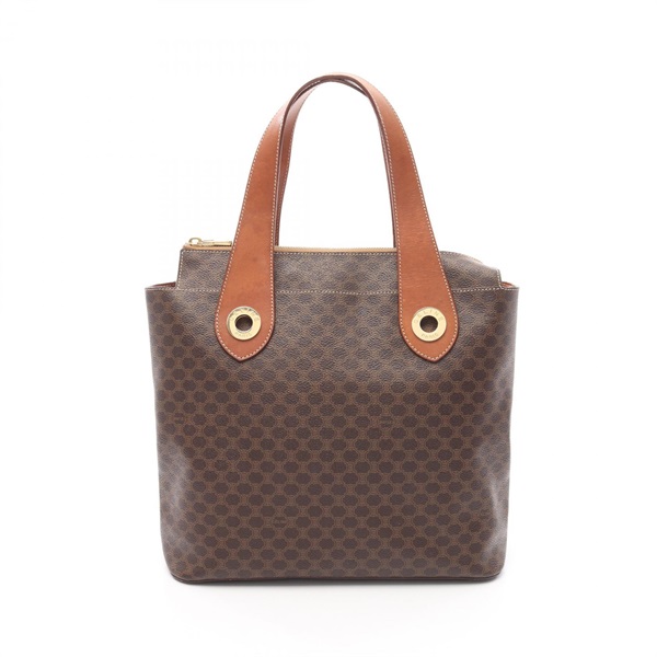 CELINE Macadam Circle Logo Tote Bag PVC coated canvas leather Brown Used Women