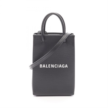 BALENCIAGA SHOPPING PHONE HOLDER Shoulder Bag 593826 leather Black Used Unisex