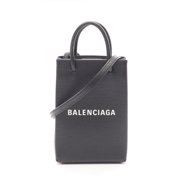 BALENCIAGA SHOPPING PHONE HOLDER Shoulder Bag 593826 leather Black Used Unisex