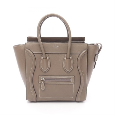 CELINE Luggage micro shopper Hand Tote Bag 167793 leather Brown Used Women