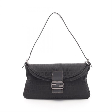 FENDI Mamma Bucket Zucchino Shoulder Bag 8BR002 canvas leather Black Used Women