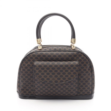 CELINE Macadam Handbag canvas leather Black Brown Used Women
