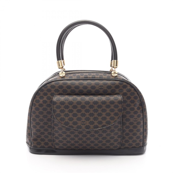 CELINE Macadam Handbag canvas leather Black Brown Used Women