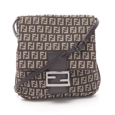FENDI Zucchino Crossbody Shoulder Bag 8BT075 canvas leather Brown Beige Used