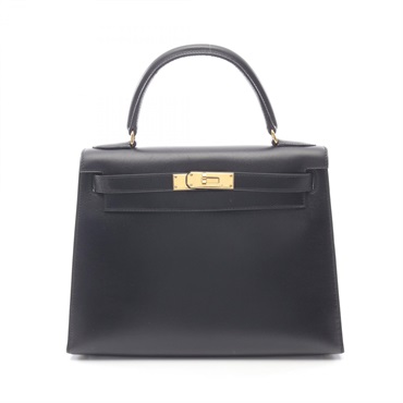 HERMES Kelly 28 Handbag C Calfskin Black Noir Used Women GHW Sellier