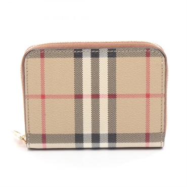 BURBERRY around wallet compact purse check 8094439 PVC Beige Multicolor NEW