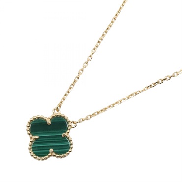 Van Cleef & Arpels Vintage Alhambra Malachite Necklace Pendant 18KYG Green Used