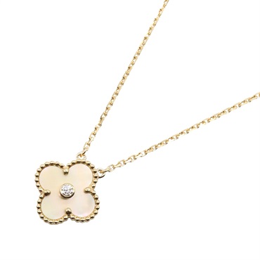 Van Cleef & Arpels Vintage Alhambra Diamond Mother of Pearl Necklace 18KYG Gold