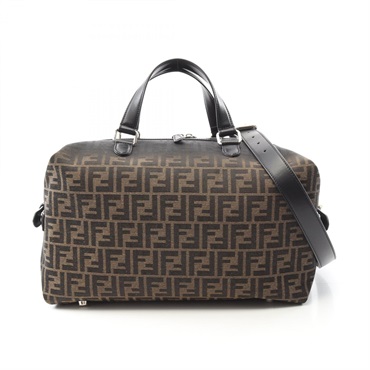 FENDI FF Eclissi Siesta Medium Duffle Travel Bag canvas leather Brown Black NEW