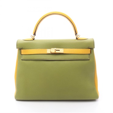 HERMES Kelly 32 Shoulder Handbag Togo leather Green Yellow Used Women GHW M