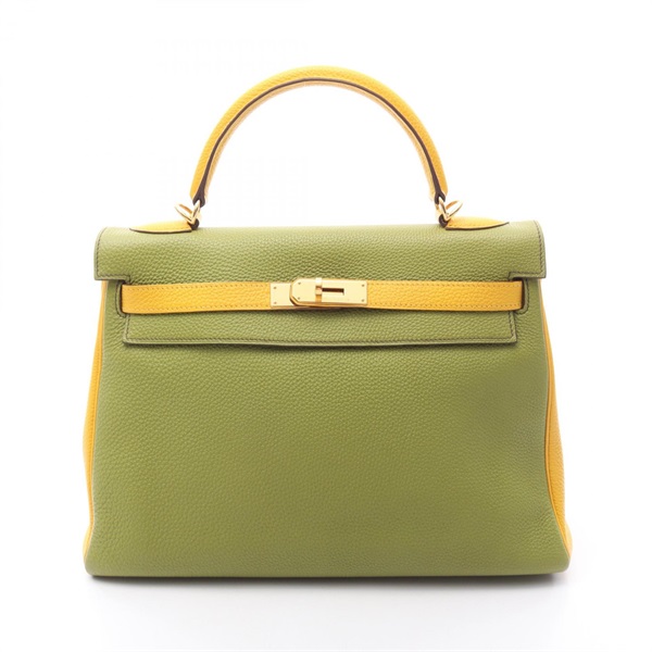 HERMES Kelly 32 Shoulder Handbag Togo leather Green Yellow Used Women GHW M