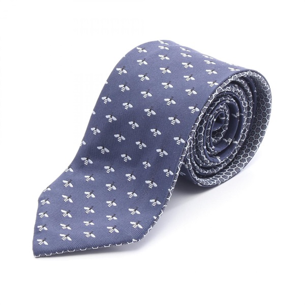 BVLGARI Double-faced necktie cravate silk Navy White Used mens