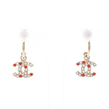 CHANEL COCO Mark Pierced earrings Gold Plated Rhinestone Multicolor Used Women