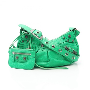 BALENCIAGA LE CAGOLE Shoulder Bag leather Green Used Women