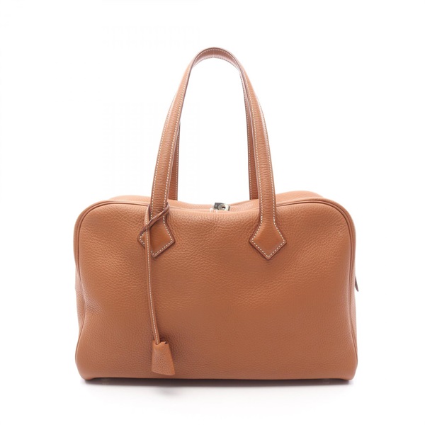 HERMES Victoria 35 Shoulder Handbag Clemence leather Brown Gold Used Women P GHW