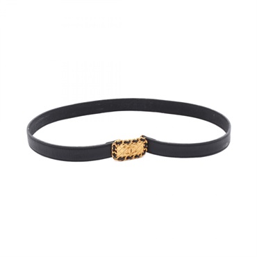 CHANEL COCO Mark Matelasse Belt leather Black Used Women GHW CC
