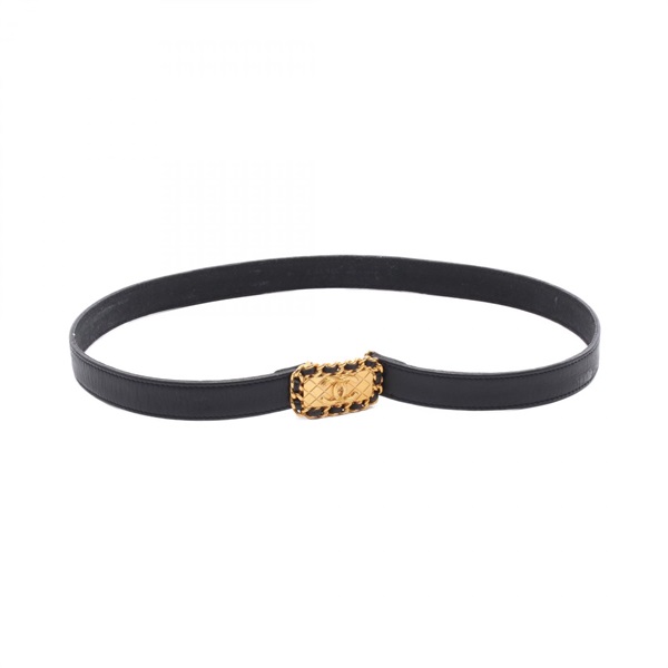 CHANEL COCO Mark Matelasse Belt leather Black Used Women GHW CC