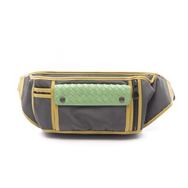 BOTTEGA VENETA Intrecciato Waist bag canvas leather Gray Yellow Green Used mens