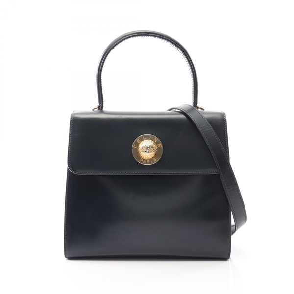 CELINE 2Way Shoulder Handbag leather Navy Used Women