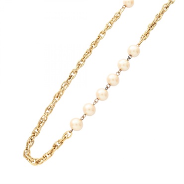 CHANEL Necklace Gold Plated Artificial pearl White Used women CC Coco