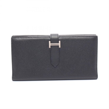 HERMES Bearn Soufflet Bifoldpurse H039785CK89 Epsom leather Black Used SHW X