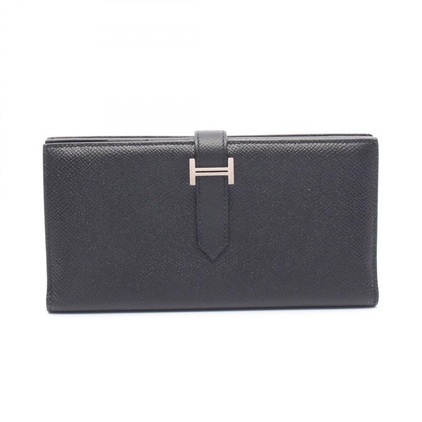 HERMES Bearn Soufflet Bifoldpurse H039785CK89 Epsom leather Black Used SHW X