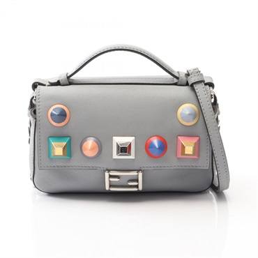 FENDI Double micro baguette Shoulder Handbag 8M0371 leather Gray Used crossbody