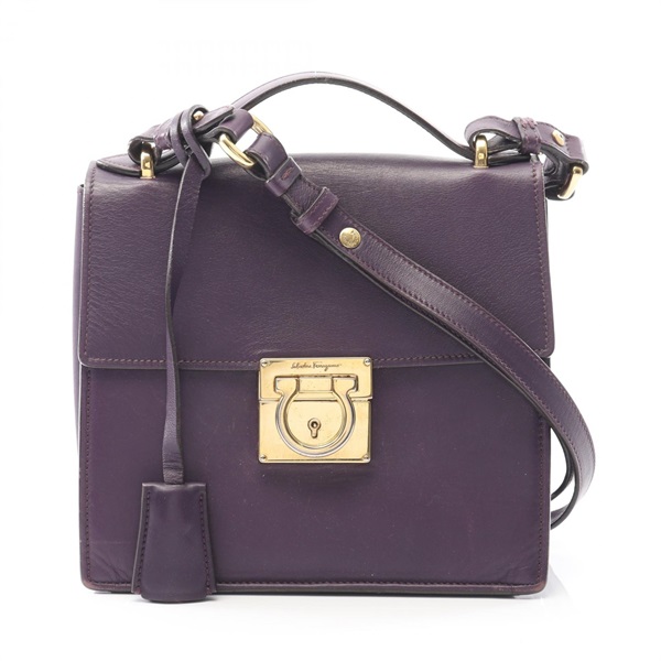 Salvatore Ferragamo Gancini Hand Shoulder Bag leather Purple Used Women GHW