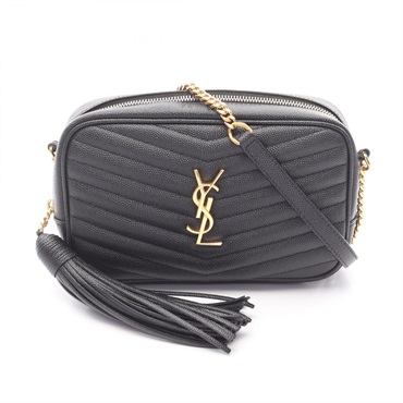 SAINT LAURENT PARIS Lou mini Chain Shoulder Bag leather Black Used Women GHW