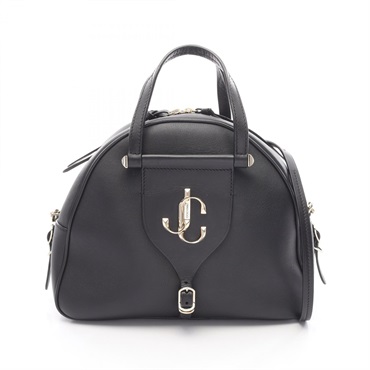 JIMMY CHOO Varenne Bowling M Shoulder Handbag leather Black Used Women crossbody