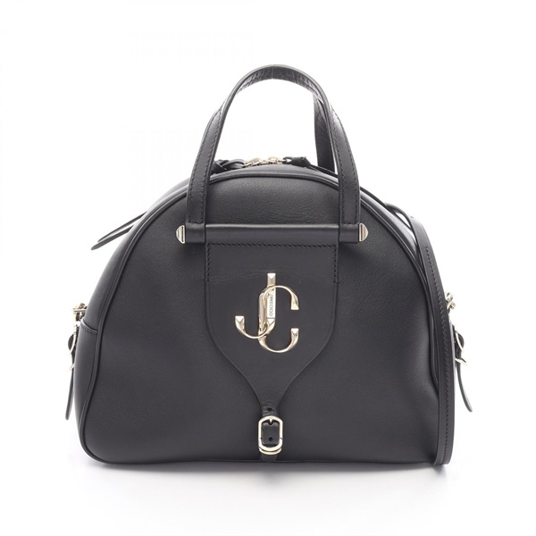 JIMMY CHOO Varenne Bowling M Shoulder Handbag leather Black Used Women crossbody