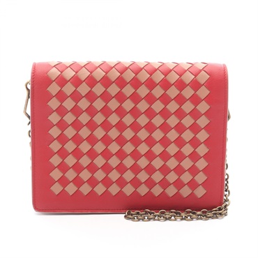 BOTTEGA VENETA Intrecciato Crossbody Chain Shoulder Bag leather Red Pink Used BV