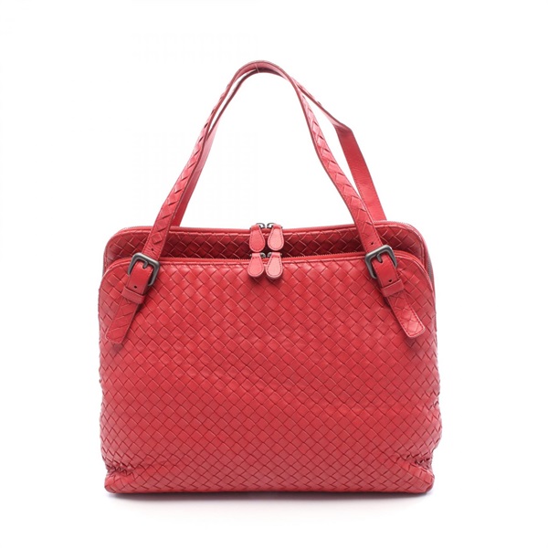 BOTTEGA VENETA Intrecciato Shoulder Handbag leather Red Used Women SHW