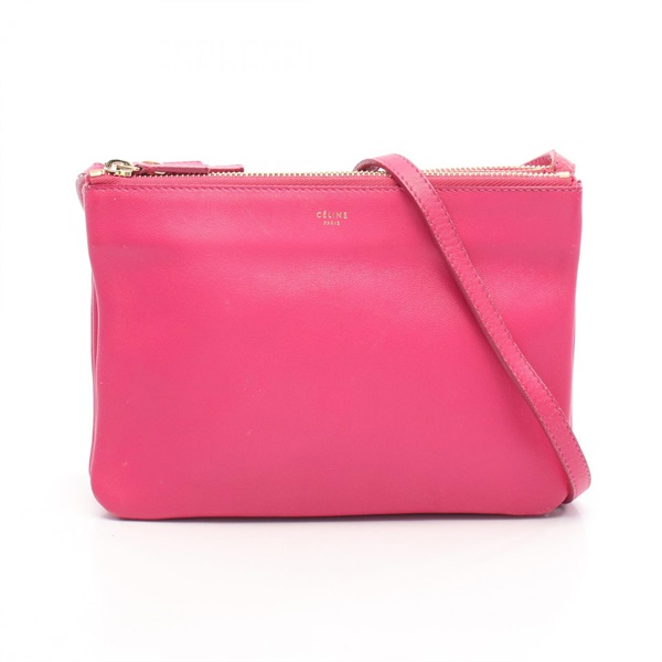 CELINE TRIO SMALL crossbody Shoulder Bag 187603 leather Pink Used Women