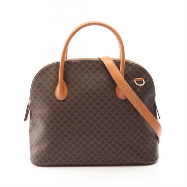 CELINE Macadam Shoulder Handbag PVC coated canvas leather Brown Used crossbody