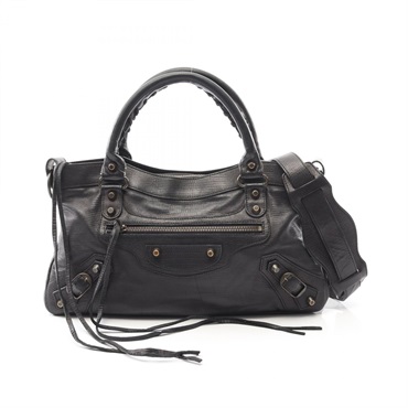 BALENCIAGA The first Shoulder Handbag leather Black Used Women