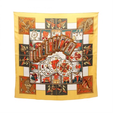 HERMES Caleprice Scarf silk Yellow Brown Multicolor Used Women