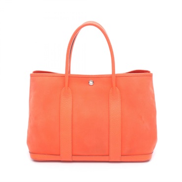 HERMES Garden party PM Tote Bag Toile officier canvas Negonda leather Orange X