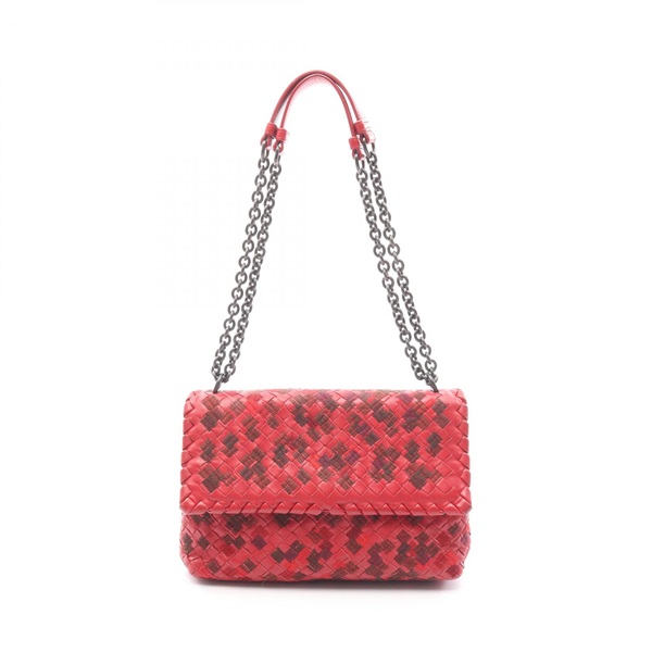 BOTTEGA VENETA Intrecciato Chain Shoulder Bag Leather Red Used Women BV