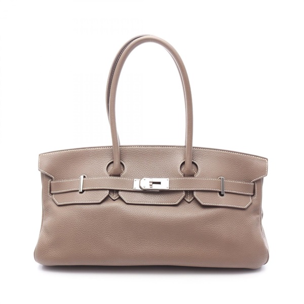 HERMES Shoulder Birkin Shoulder Bag Clemence leather Etoupe Grey Used N SHW